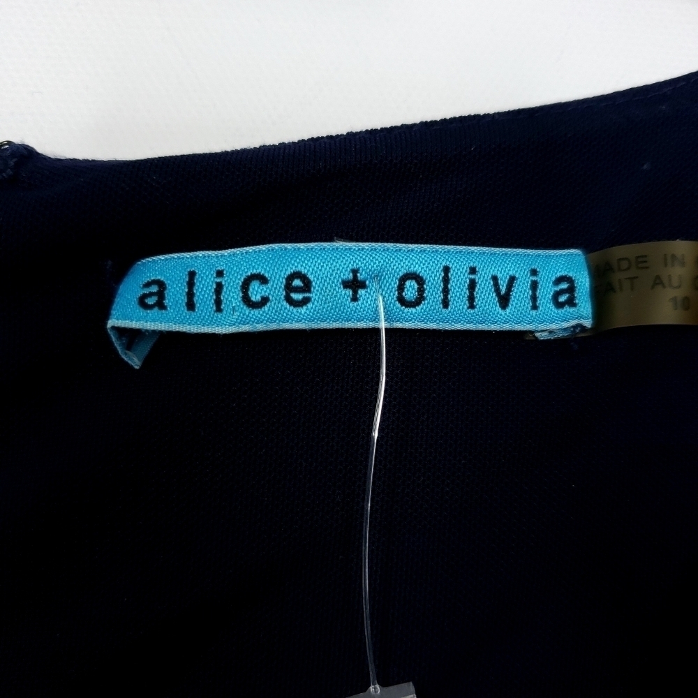 Alice & Olivia navy shimmer fitted body con side rouched back zip dress sz 10 - Picture 8 of 8